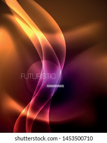 Fondo de onda luminosa brillante de neón brillante, diseño de tecnología futurista vectorial