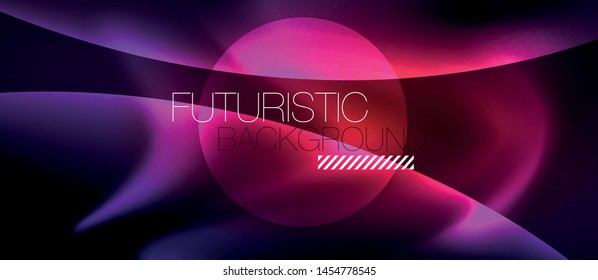 Glossy glowing neon light wave background, vector futuristic techno design