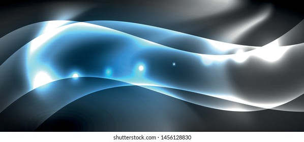 Glossy glowing neon light wave background, vector futuristic techno design