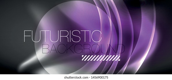 Glossy glowing neon light wave background, vector futuristic techno design