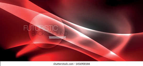 Glossy glowing neon light wave background, vector futuristic techno design