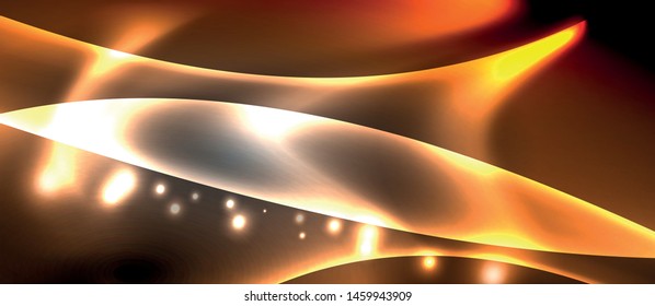 Glossy glowing neon light wave background, vector futuristic techno design