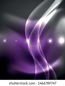 Glossy glowing neon light wave background, vector futuristic techno design