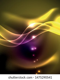 Fondo de onda luminosa brillante de neón brillante, diseño de tecnología futurista vectorial