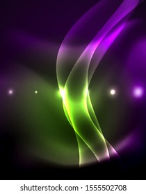 Fondo de onda luminosa brillante de neón brillante, diseño de tecnología futurista vectorial