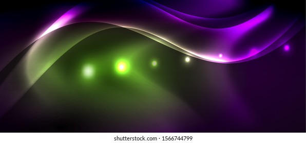 Glossy glowing neon light wave background, vector futuristic techno design