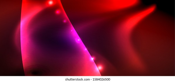 Glossy glowing neon light wave background, vector futuristic techno design