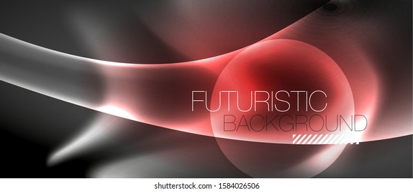 Glossy glowing neon light wave background, vector futuristic techno design