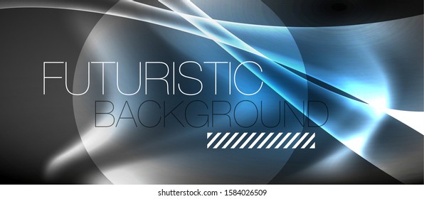 Glossy glowing neon light wave background, vector futuristic techno design