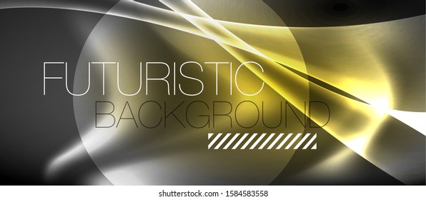 Glossy glowing neon light wave background, vector futuristic techno design