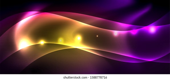 Fondo de onda luminosa brillante de neón brillante, diseño de tecnología futurista vectorial