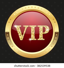 Glossy gold badge on black background