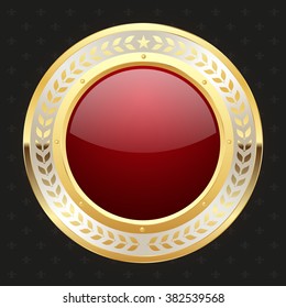 Glossy gold badge on black background