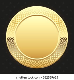 Glossy Gold Badge On Black Background