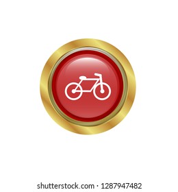 glossy gold button with bike icon inside