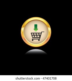 glossy gold button with shopping symbol
