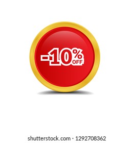 glossy gold button with text -10% off inside.