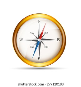 Glossy Gold Compass. Vector Illustration. EPS10