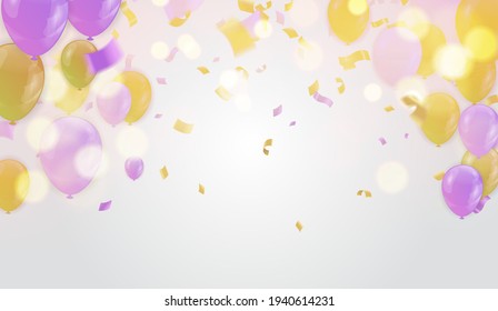 Glossy gold Flying helium Balloons backdrop with effect. Wedding, Birthday and Anniversary