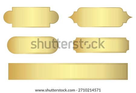 Glossy gold label for game UI. Navigation menu label with edge lighting effect. Vintage decorative frame.