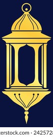 Glossy gold Ramadan lantern element clipart for Ramadan, Raya Hari, Eid al Adha and Mawlid illustration