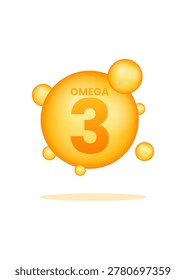 A glossy golden 3D sphere representing an omega 3 fish oil supplement capsule for health and nutrition as seen in omega 3.
