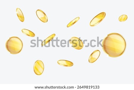 Glossy Golden Coins Falling in Dynamic 3D Space