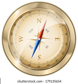 Glossy golden compass. Vector illustration