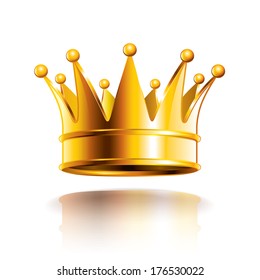 Glossy golden crown isolated on white photo-realistic vector illustration