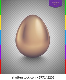 Glossy golden egg isolated on transparent background. Design element for Easter, business benefit concept. Object with reflection and shadow.