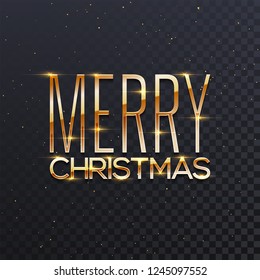 Glossy golden lettering of Merry Christmas with lighting effect on black png background. Can be used as greeting card design.