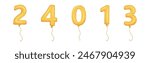 Glossy Golden Number Balloon with Hanging String Vector Set