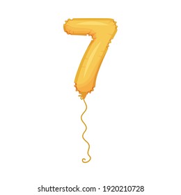 Glossy Golden Number Balloon with Hanging String Vector Illustration