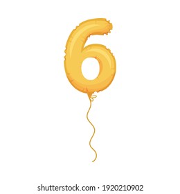 Glossy Golden Number Balloon with Hanging String Vector Illustration