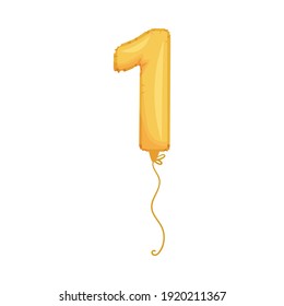 Glossy Golden Number Balloon with Hanging String Vector Illustration