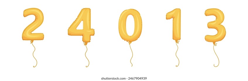 Glossy Golden Number Balloon with Hanging String Vector Set