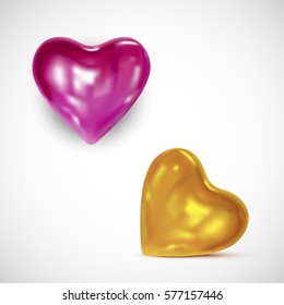 Glossy Golden and Pink Hearts - 3d vector icon. Realistic balloon-heart illustration for party, celebration design decoration. Editable element with gradient mesh.