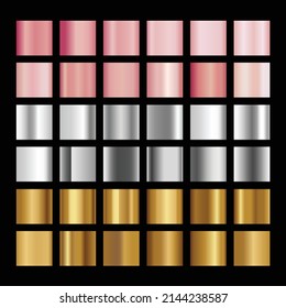 glossy golden pink silver gradient color collection , multiple shiny gradient color set , metallic gradients set. gold gradient color set. silver rose gold gradient color set.