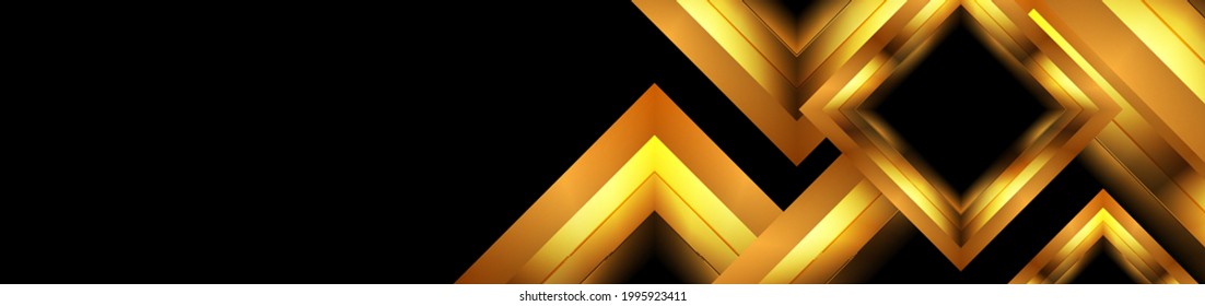 Glossy golden squares abstract geometric background. Technology vector banner design