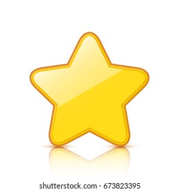 Glossy golden star icon with reflection isolated on white background. Vector EPS10