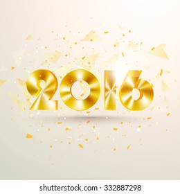 Glossy golden text 2016 on abstract background for Happy New Year celebration.