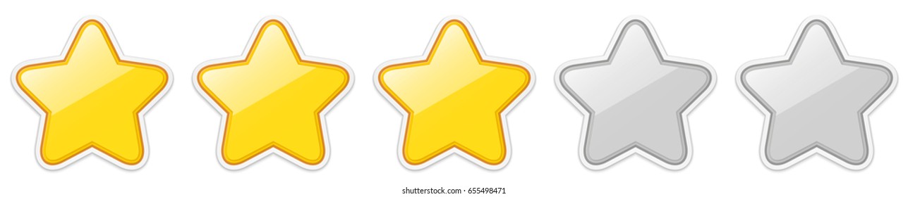 Glossy golden three star sticker icon rating isolated on white background. Vector EPS10