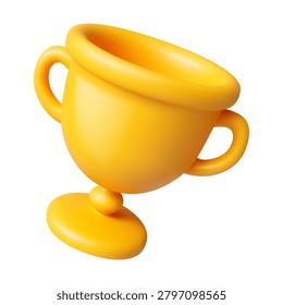 Glossy golden trophy in threedimensional style. Bright yellow hue symbolizes triumph and achievement. Useful for victory or recognition themes.