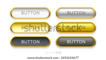 Glossy Gold-Framed Buttons Collection. A set of elegant UI elements in various shades. Vector illustration