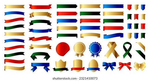 Glossy gradation ribbon, gift wrapping. Red, blue, yellow, green vector illustration set material