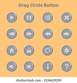 Glossy gray cartoon circle button asset collection for game. Disable button state condition. eps 10 compatible. no gradient. no transparency - Vector Graphic Design