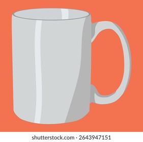 Glossy Gray Ceramic Mug Vector on Coral Background - Editable EPS Template for Branding, Mockups, and Presentation
