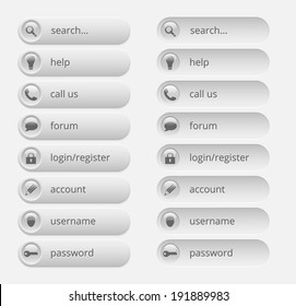 glossy gray internet buttons on white background, vector illustration, eps 10 with transparency
