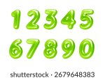 Glossy green 3d balloon numbers. Chrome font for eco design, party flyer, discount banner, birthday card, modern poster, digital template, isolated vector illustration