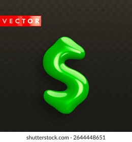 Glossy green 3d dollar icon isolated on black background. Usd currency symbol. Sign of finance, investments and savings. Vector illustration